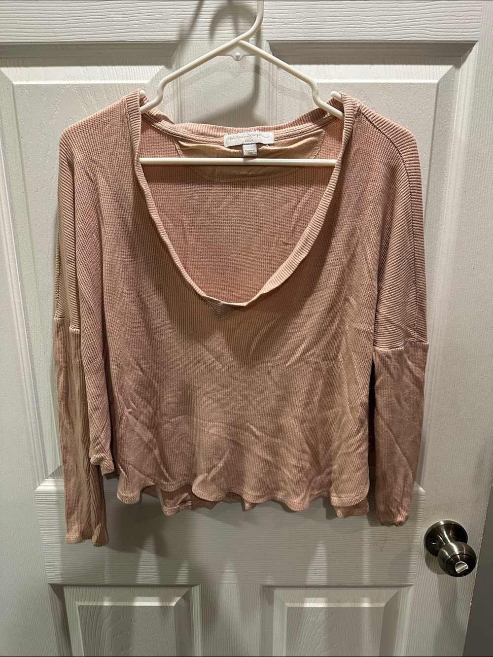 Spiritual Gangster Long Sleeve Scoop Neck Top - Dusty Rose Blush